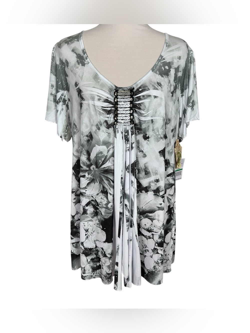 One World Live and Let Live Sequin Fringe Tunic Top L NWT Boho Eclectic